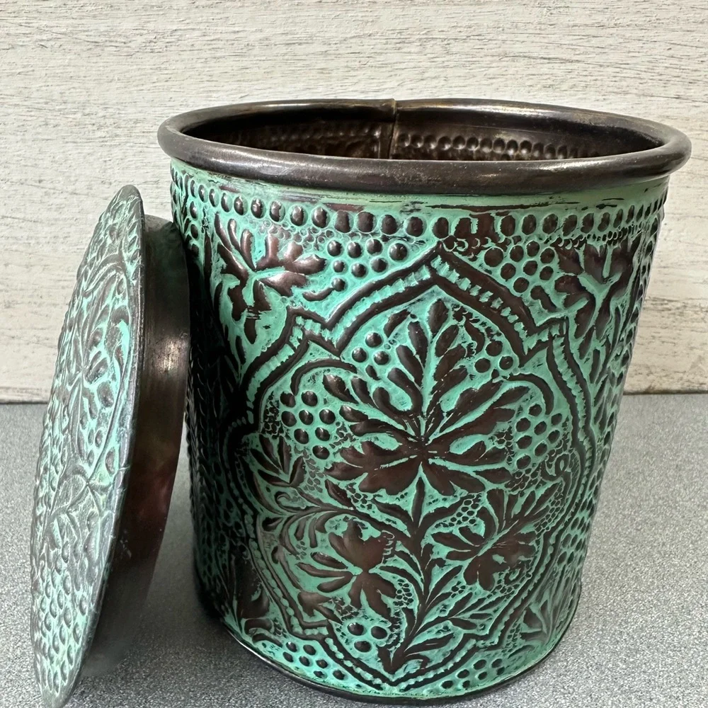 Turquoise and Brown Embossed Canister - Picture 2 of 3